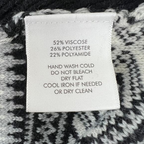 White + Warren Black / White Southwest Print Color-Block Fringe Crew Sweater XS - Picture 7 of 8